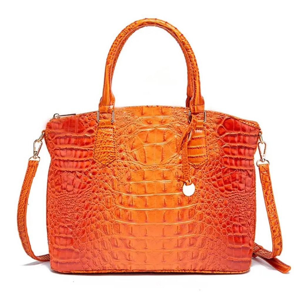 Crocodile Embossed Handbag, Top Handle Satchel Purse
